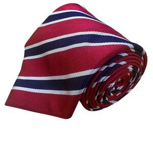 Ben Silver Mens Red & Navy Blue All Silk Striped Necktie Classic Business Style